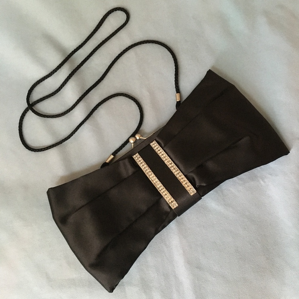 Kate Landry black satin evening clutch bag